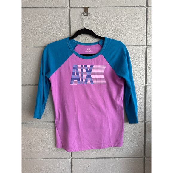 Vintage Women's Y2K Armani Exchange Baby Baseball Tee size S Made in USA - Picture 1 of 3